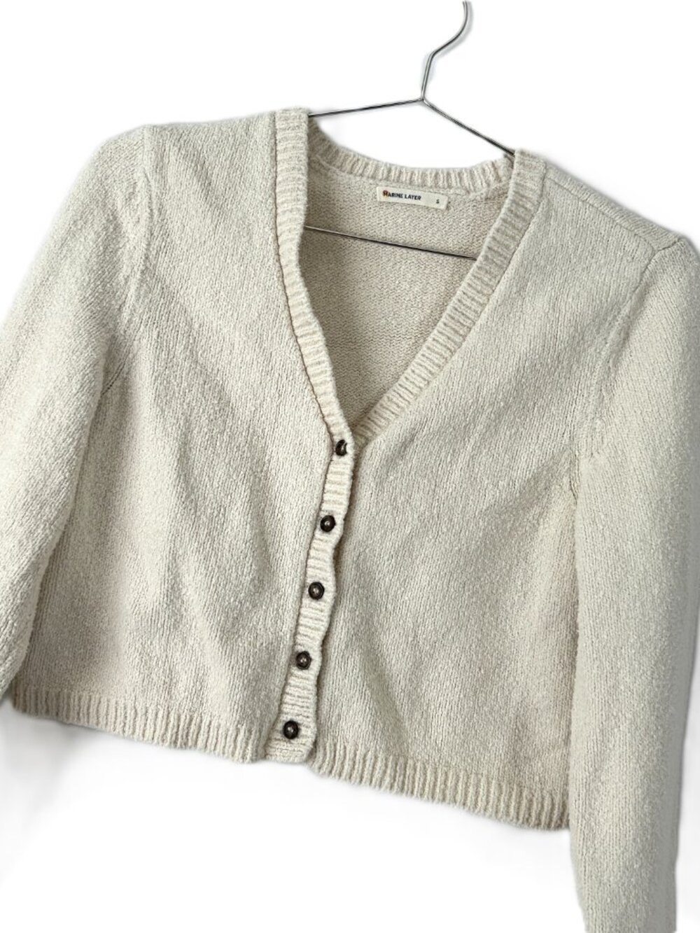 Marine Layer Crop Boxy Cardigan Cotton Blend Cream S - Picture 2 of 5